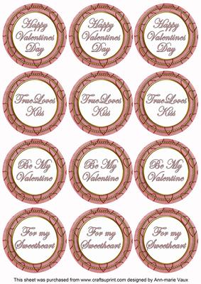 Pink Valentines Day Round Sentiment Toppers