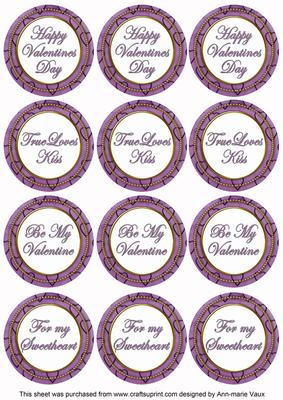 Purple Valentines Day Round Sentiment Toppers