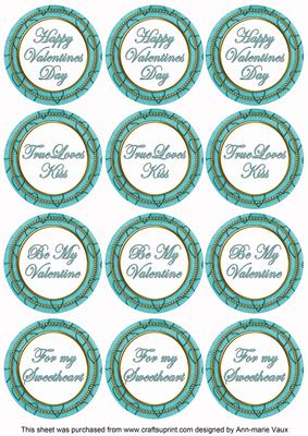 Teal Valentines Day Round Sentiment Toppers