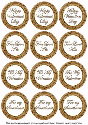 Vintage Tea Valentines Day Round Sentiment Toppers