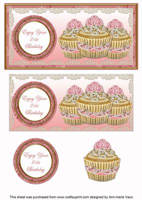 Pink Vintage Cupcake 21st Birthday Dl Decoupage Topper
