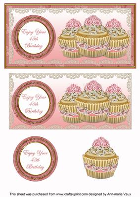 Pink Vintage Cupcake 45th Birthday Dl Decoupage Topper