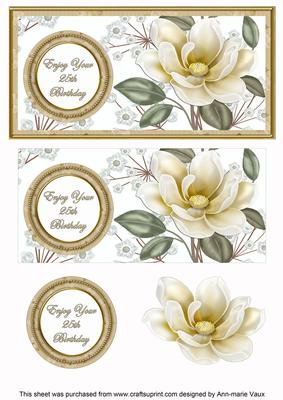 Cream Magnolia 25th Birthday Dl Decoupage Topper
