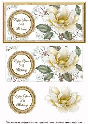 Cream Magnolia 60th Birthday Dl Decoupage Topper