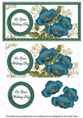 Teal Poppy Wedding Day Dl Decoupage Topper