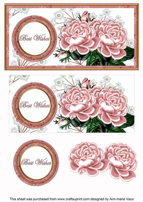 Pink Roses Best Wishes Dl Decoupage Topper