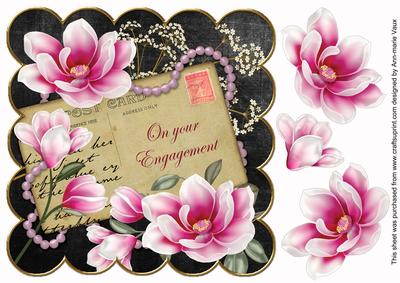 Cerise Blk Magnolia Your Enagagement 8in Decoupage Topper