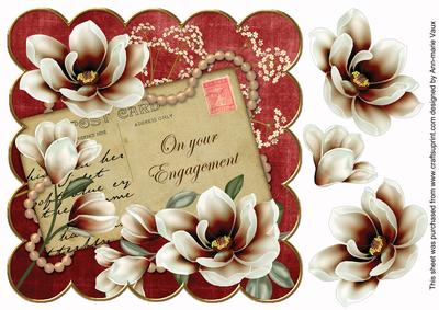 Choco Red Magnolia Your Enagagement 8in Decoupage Topper
