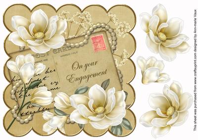 Cream Magnolia Your Enagagement 8in Decoupage Topper