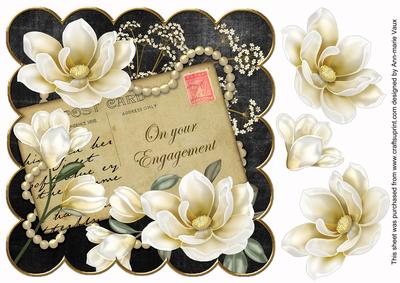 Cream Blk Magnolia Your Enagagement 8in Decoupage Topper