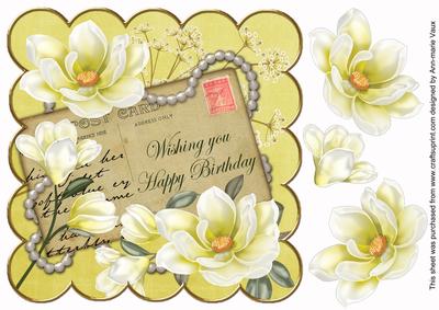 Lemon Magnolia Happy Birthday 8in Decoupage Topper