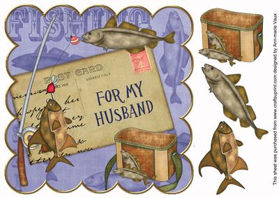 Blue Fishing for My Husband 8in Decoupage Step by Step