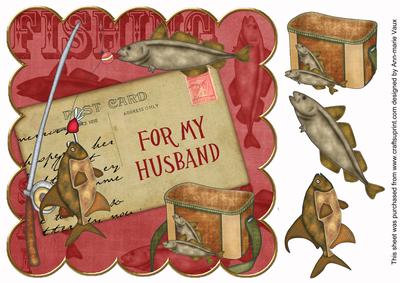 Red Fishing for My Husband 8in Decoupage Step by Step