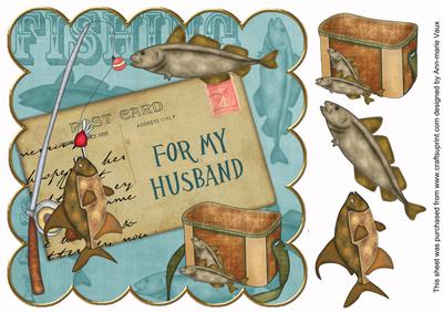 Teal Fishing for My Husband 8in Decoupage Step by Step