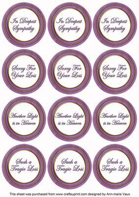 Purple in Sympathy Round Sentiment Toppers