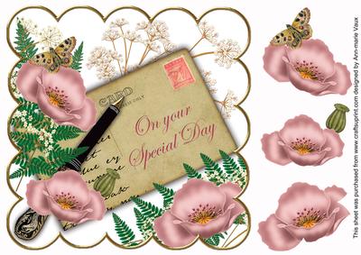 Pink Poppy Special Day 8in Scallop Decoupage Topper