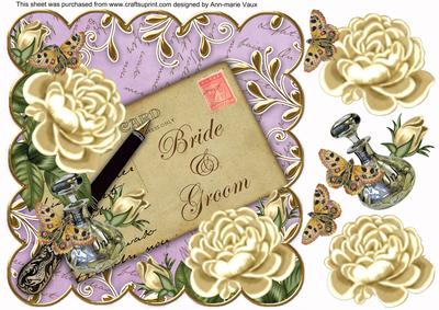 Cream Lilac Roses Bride & Groom 8in Scallop Topper