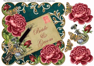 Dpink Petrol Roses Bride & Groom 8in Scallop Topper