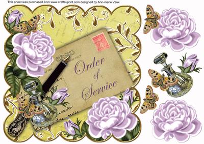 Lilac Lemon Roses Order of Service 8in Scallop Topper