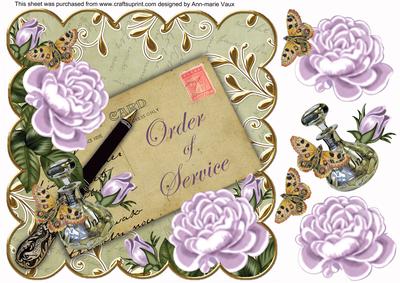 Lilac Olive Roses Order of Service 8in Scallop Topper