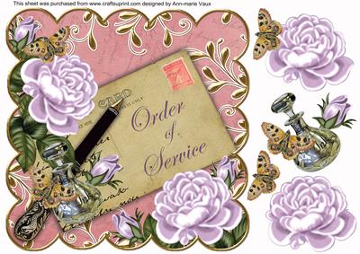 Lilac Pink Roses Order of Service 8in Scallop Topper