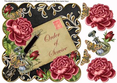 Dpink Blk Roses Order of Service 8in Scallop Topper
