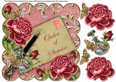 Dpink Pink Roses Order of Service 8in Scallop Topper