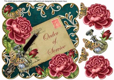Dpink Petrol Roses Order of Service 8in Scallop Topper