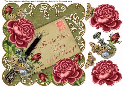 Dpink Olive Roses Best Mum in World 8in Scallop Topper