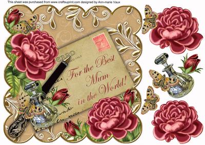 Dpink Coffee Roses Best Mum in World 8in Scallop Topper