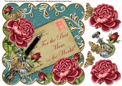 Dpink Teal Roses Best Mum in World 8in Scallop Topper