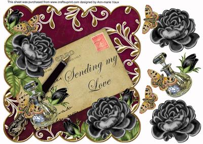 Black Hot Pink Roses Sending My Love 8in Scallop Topper