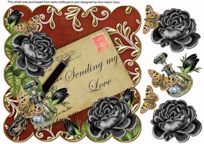 Black Sun Roses Sending My Love 8in Scallop Topper