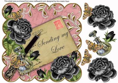 Black Pink Roses Sending My Love 8in Scallop Topper