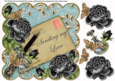 Black Teal Roses Sending My Love 8in Scallop Topper
