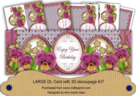 Cerise Pansy Enjoy Your Birthday Large Dl Card Kit
