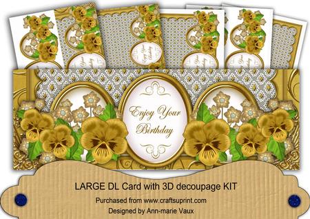 Gold Pansy Enjoy Your Birthday Large Dl Card Kit