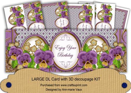 Purple Pansy Enjoy Your Birthday Large Dl Card Kit