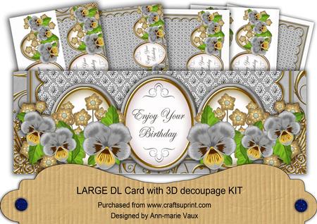 Silver Pansy Enjoy Your Birthday Large Dl Card Kit