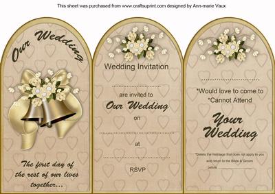 Cream Wedding Bells Wedding Invitation & Rsvp Tri-fold Card