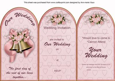 Pink Wedding Bells Wedding Invitation & Rsvp Tri-fold Card