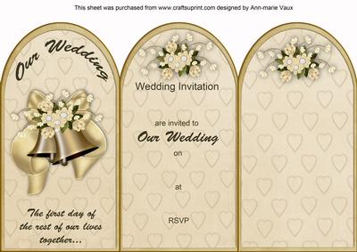 Cream Wedding Bells2 Wedding Invitation Tri-fold Card