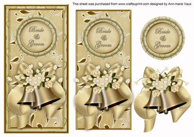 Cream Wedding Bells Bride & Groom Dl Topdown Topper