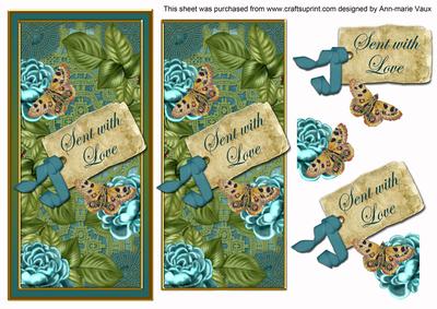 Teal Roses Sent with Love Dl Topdown Topper