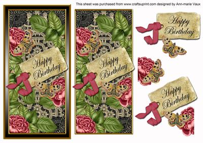 Dpink Blk Roses Happy Birthday Dl Topdown Topper