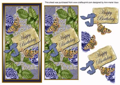 Blue Roses Happy Birthday Dl Topdown Topper