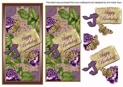 Purple Roses Happy Birthday Dl Topdown Topper