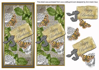 Silver Roses Happy Birthday Dl Topdown Topper