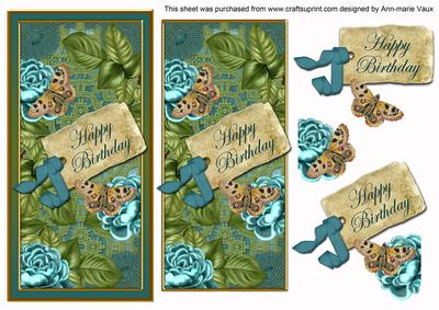 Teal Roses Happy Birthday Dl Topdown Topper
