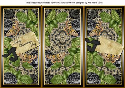 Black Roses Happy Valentines Day Quick Tri-fold Card